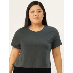 DressBerry Women Charcoal Grey Boxy Fit Solid Round Neck Pure Cotton T-shirt image 4