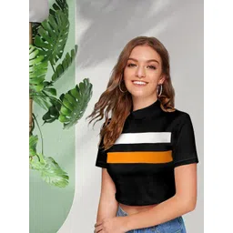 DressBerry Women Colourblocked Round Neck Regular Sleeves Tank Crop Top-picture-14