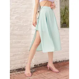 dressberry Women Feminine Flair Seersucker Serenity Side Slit A-Line Midi Skirt-picture-23