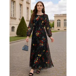 DressBerry Women Floral Print Georgette Full Sleeves Frilled Maxi Dress-picture-37