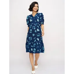 DressBerry Women Floral Print Puff Sleeve Crepe Fit & Flare Midi Dress-picture-23