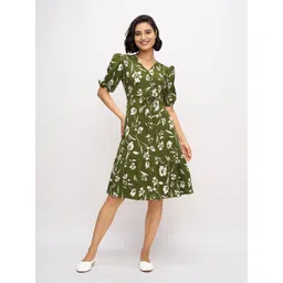 DressBerry Women Floral Printed Belted V-Neck Fit & Flare Dress-picture-28