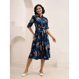DressBerry Women Floral Printed Crepe Fit & Flare Midi Dress-picture-24
