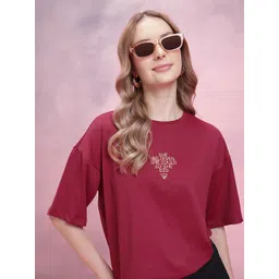 DressBerry Women Floral Printed Drop-Shoulder Sleeves T-shirt-image-48