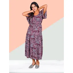 DressBerry Women Floral Printed Flared Sleeves Pure Georgette Fit & Flare Midi Dress-image-10