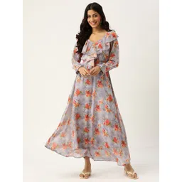 DressBerry Women Floral Printed Georgette A-Line Maxi Dress-image-23