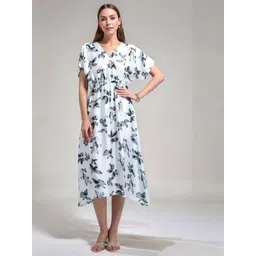 DressBerry Women Floral Printed Georgette Fit & Flare Midi Dress-image-3