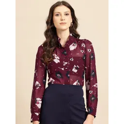 DressBerry Women Floral Printed Georgette Mandarin Collar Cuffed Sleeves Shirt Style Top-image-20