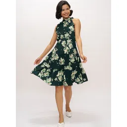 DressBerry Women Floral Printed High Neck Fit & Flare Dress-picture-25