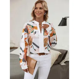 DressBerry Women Floral Printed Mandarin Collar Cuffed Sleeves Shirt Style Top-picture-24