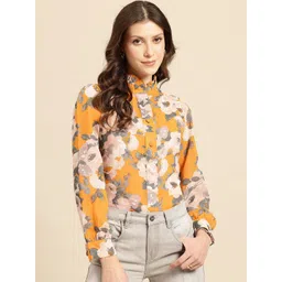 DressBerry Women Floral Printed Mandarin Collar Ruffles Shirt Style Top-picture-19