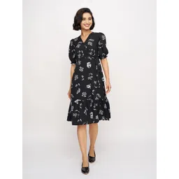DressBerry Women Floral Printed Puff Sleeve Crepe Wrap Midi Dress-picture-12