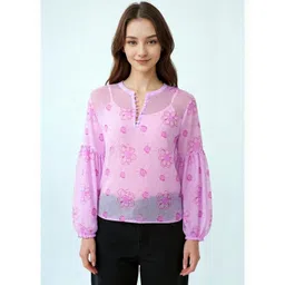 DressBerry Women Floral Printed Puff Sleeve Georgette Top-image-30