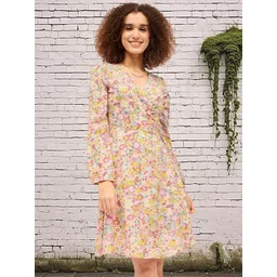 DressBerry Women Floral Printed Puff Sleeves Cotton Wrap Dress-picture-20