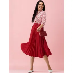 DressBerry Women Floral Printed Shirt Collar Gathered or Pleated Fit & Flare Midi Dress-picture-39