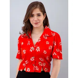 DressBerry Women Floral Printed Shirt Style Crop Top-picture-15