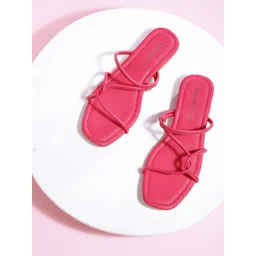 DressBerry Women Fuchsia Pink Entwined Straps Solid Open Toe Flats-picture-11