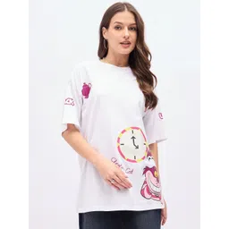 DressBerry Women Graphic Printed Round Neck Cotton Oversized T-shirt-picture-41