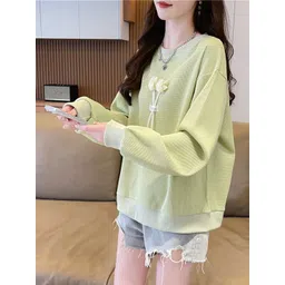 DressBerry Women Green Cotton Pullover Sweaters-picture-25