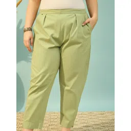 DressBerry Women Green Cotton Solid Regular Trousers-picture-20