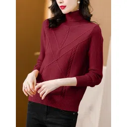 DressBerry Women Maroon Solid Cotton Pullover Sweaters-picture-11
