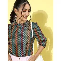 DressBerry Women Multi-Coloured Geometric Top-picture-18