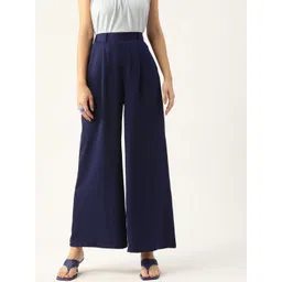 DressBerry Women Navy Blue High-Rise Solid Parallel Trousers-picture-22