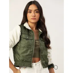 DressBerry Women Olive Green Solid Padded Jacket-picture-21