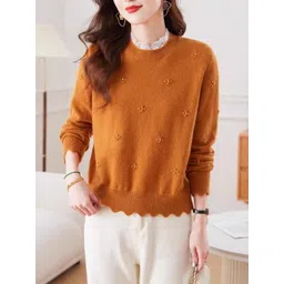 DressBerry Women Orange Self Design Long Sleeves Sweaters-picture-33