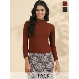 DressBerry Women Pack Of 2 Black & Coffee Brown Solid Top-picture-41