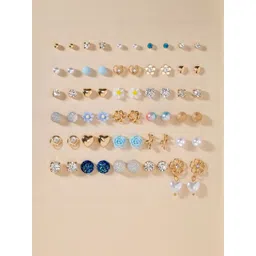 DressBerry Women Pack of 30 Pearl, Crystal & Flower Studs Earrings-picture-30