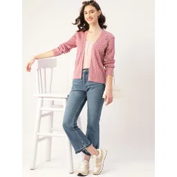 DressBerry Women Pink Cardigan with Embroidered Detail-picture-39