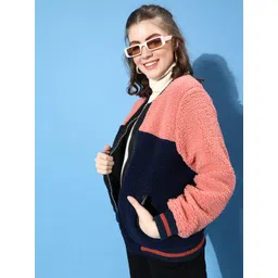 DressBerry Women Pretty Pink Colourblocked Fleece Jacket-picture-27