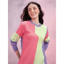 DressBerry Women Self Design Colourblocked Acrylic Pullover-picture-34
