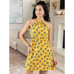 DressBerry Women Self Design Print Halter Neck A-Line Above Knee Dress-picture-33