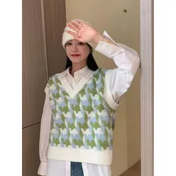 DressBerry Women Self Design Sleeveless Sweater Vest-picture-30