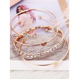 DressBerry Women Set of 4 Gold-Plated Cubic Zirconia Multi Strand Heart Cuff Bracelet-picture-33