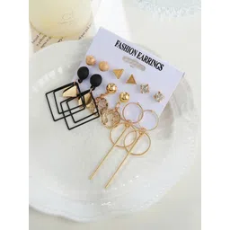 DressBerry Women Set Of 6 Gold-Plated Alloy Heart Star Studs and Chain Hoop Earrings-picture-29