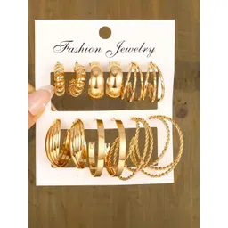 DressBerry Women Set Of 6 Gold-Plated Circular Contemporary Hoop Earrings-picture-14