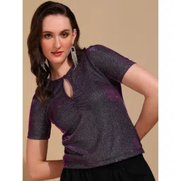 DressBerry Women Shimmer Solid Round Neck Top-picture-41