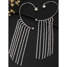 DressBerry Women Silver-Plated Cubic Zirconia Studded Chain Tassels Ear Cuff Earrings-picture-27