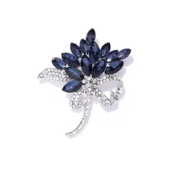 DressBerry Women Silver-Toned Navy Blue & White Stone-Studded Statement Brooch-picture-38