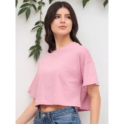 DressBerry Women Solid Round Neck Cotton Boxy T-shirt-picture-32