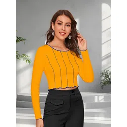 DressBerry Women Striped Print Round Neck Crop Top-picture-37