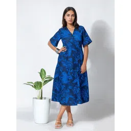 DressBerry Women V-Neck Floral Printed Tie-Ups Linen Midi Wrap Dress-picture-24