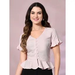 DressBerry Women V-Neck Peplum Crop Top-picture-12