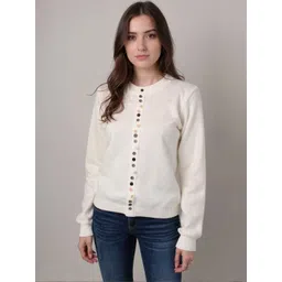 DressBerry Women White Solid Acrylic Front-Open Sweaters-picture-32