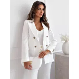 DressBerry Women White Solid Polyester Formal Blazer-picture-24