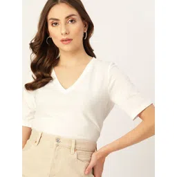 DressBerry Women White Solid V-Neck T-shirt-picture-21