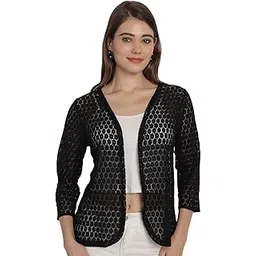 dressitude Women Front Open Self Designed 3/4th Sleeves Blazer Shrug-picture-13